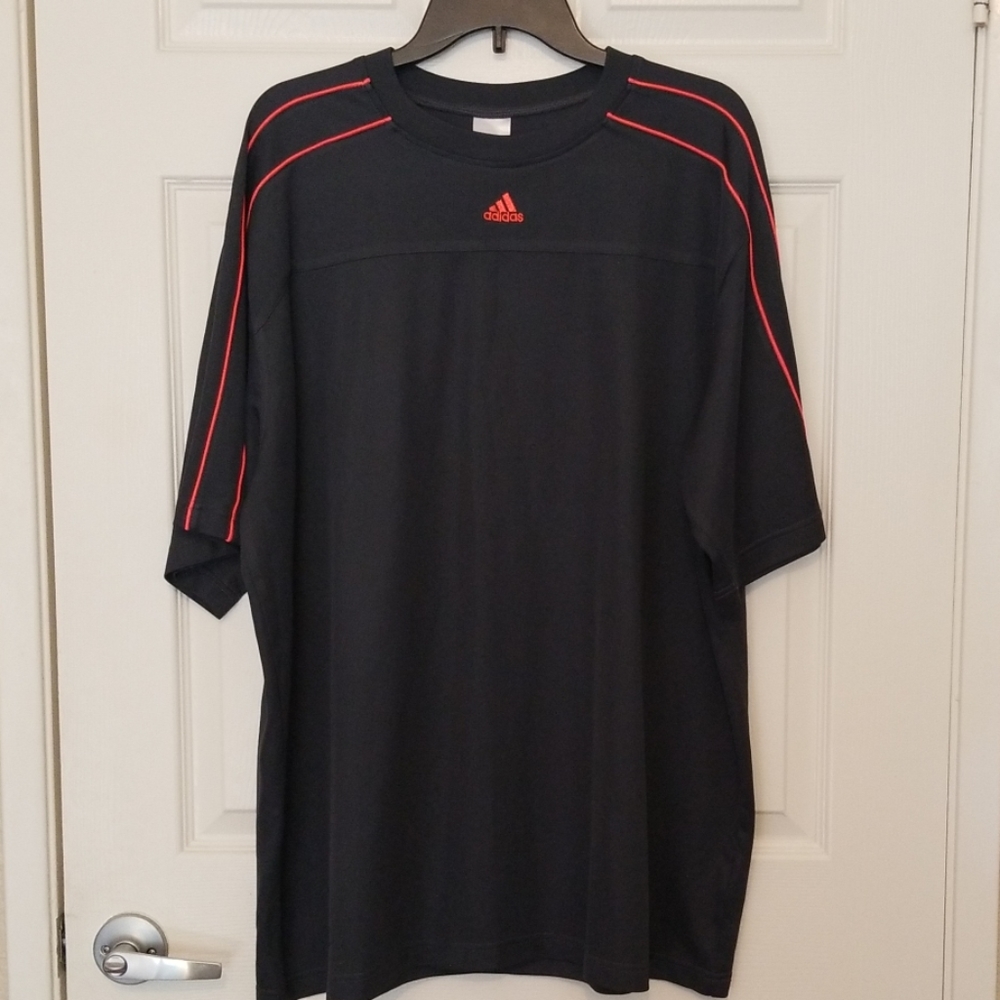 Adidas short sleeve shirt,dark gray and red stripe